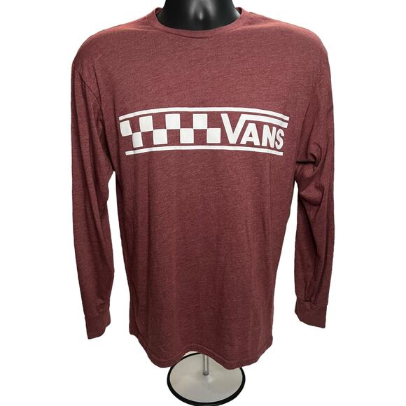 Vans Long Sleeve T-Shirt Maroon Heather Checkerboard Logo Off The Wall Medium - Picture 1 of 11